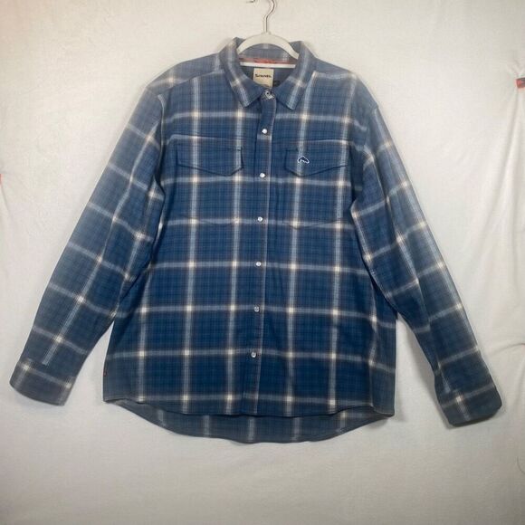 Simms Men’s Blue Plaid Flannel Shirt Long Sleeve Size XL TG Outdoor Fishing - Picture 1 of 14